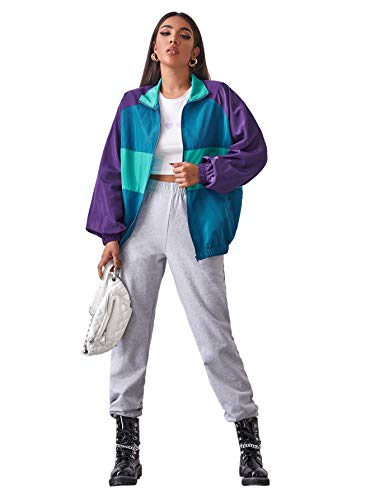 SweatyRocks Patchwork Lightweight Windbreaker Jacket SweatyRocks Patchwork Lightweight Windbreaker Jacket